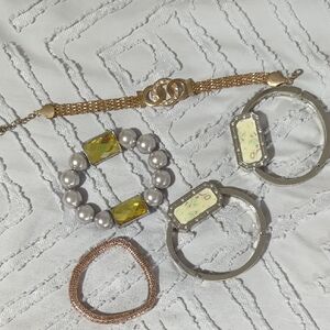 Gold and Silver Mixed Metal Bracelet Set with Pearl and Crystal Accents